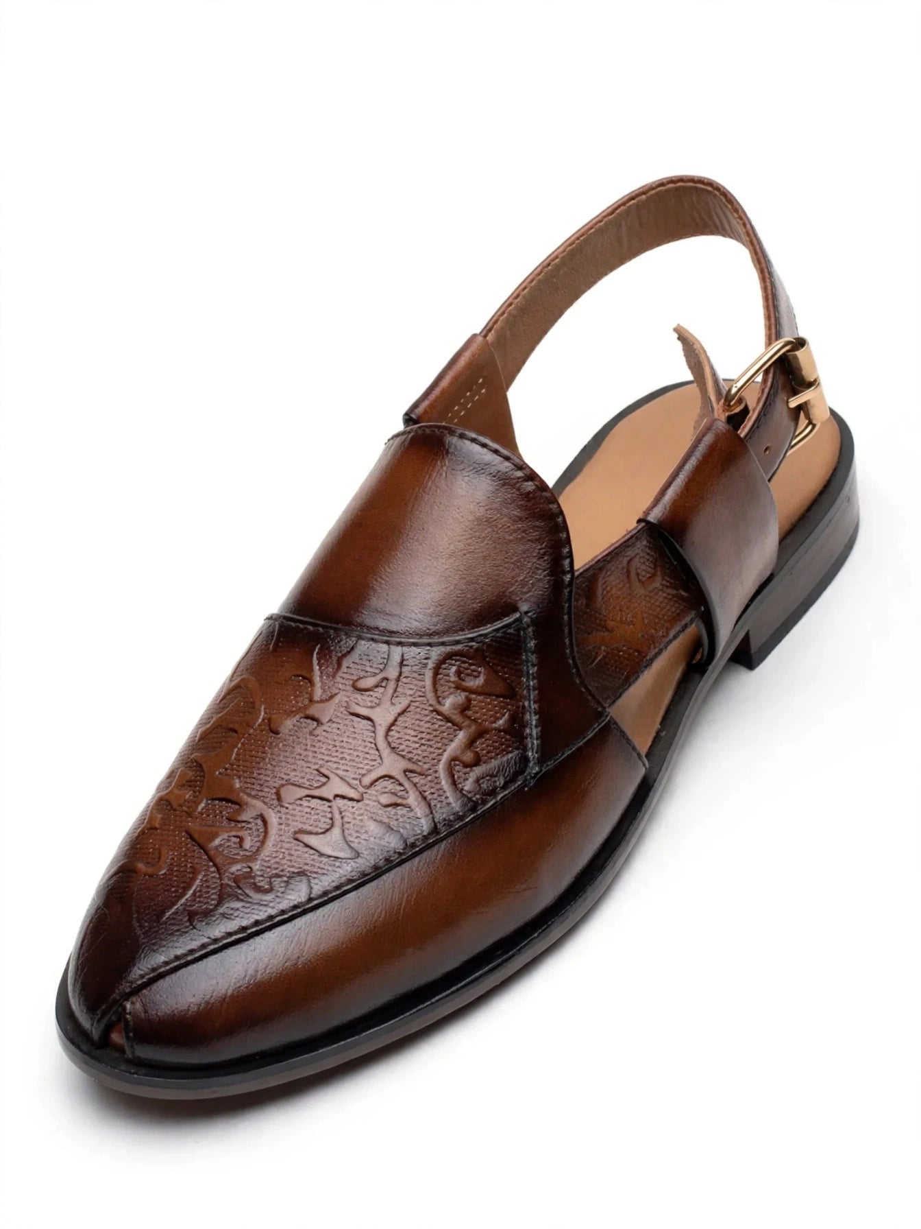 Men's Brown Embossed Peshawari - Burnished Two-Tone