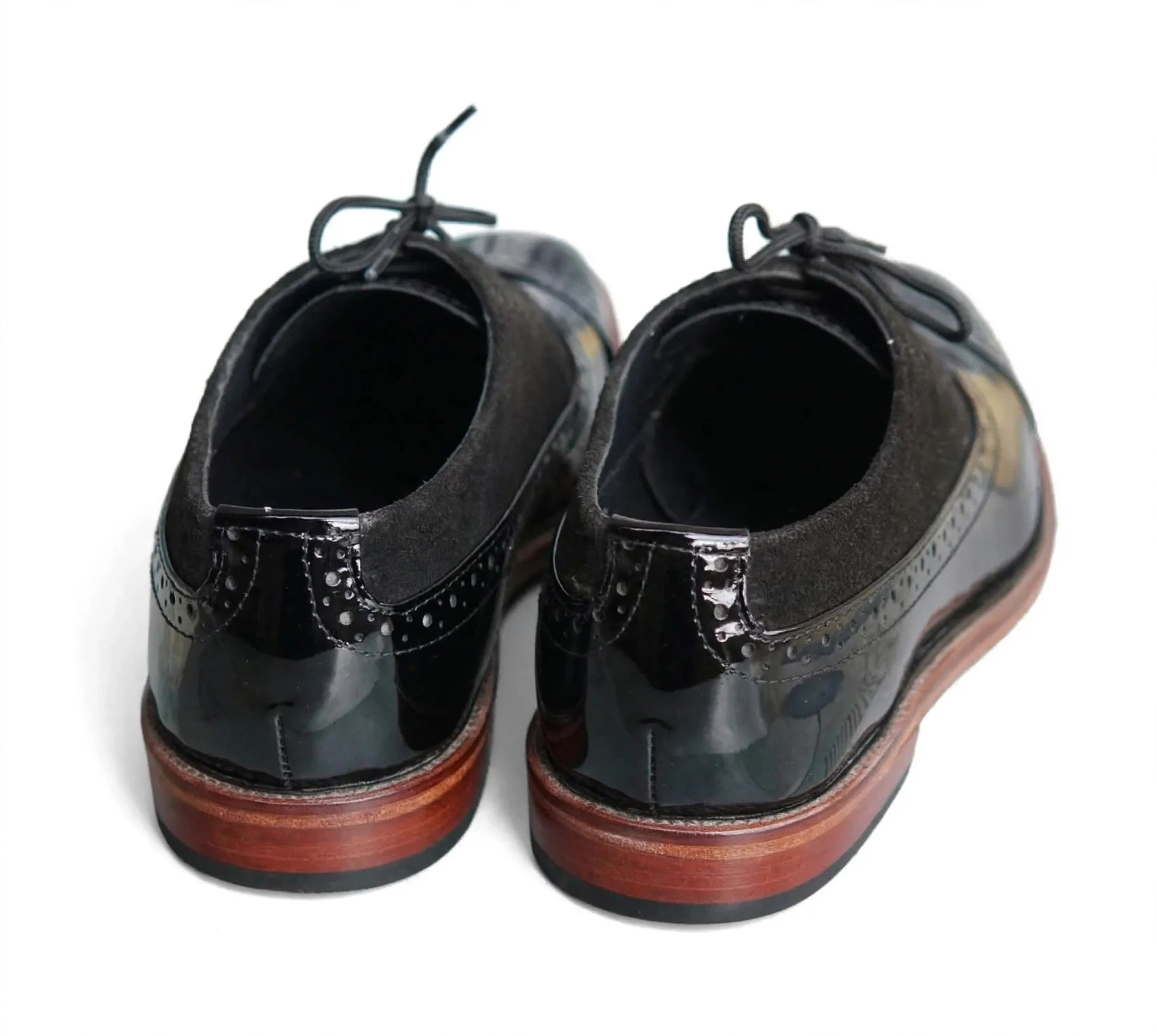 Aelito Men's Black Patent & Suede Cap-Toe Oxford Dress Shoes