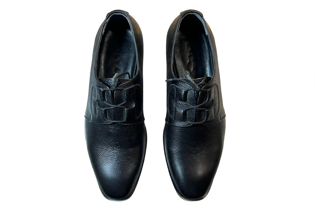 Men's Classic Black Mild  Leather Derby Formal Shoes - Lace-Up Office & Business Wear