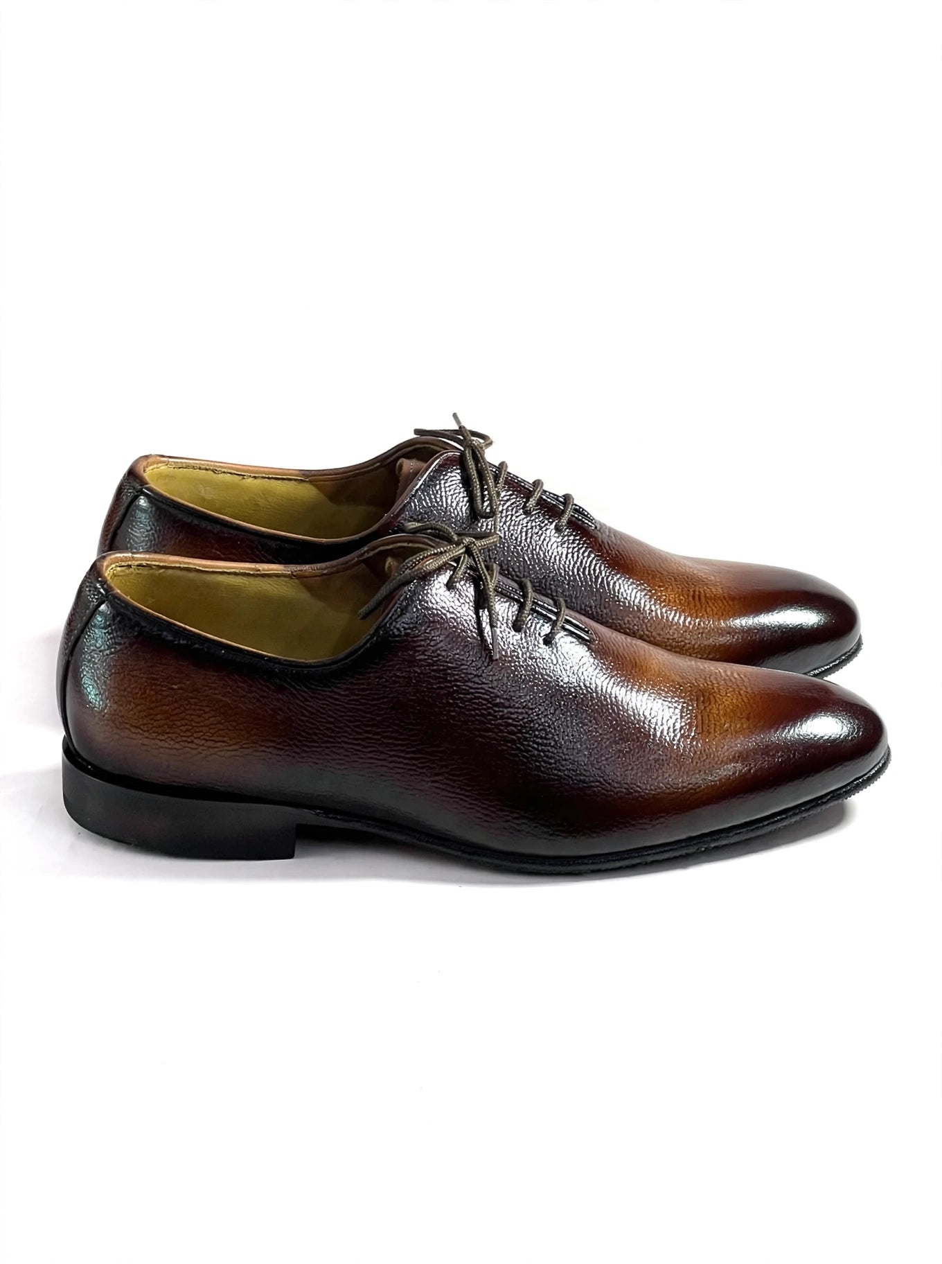 Hand-Burnished Brown Leather Oxford Dress Shoes with Textured Sole