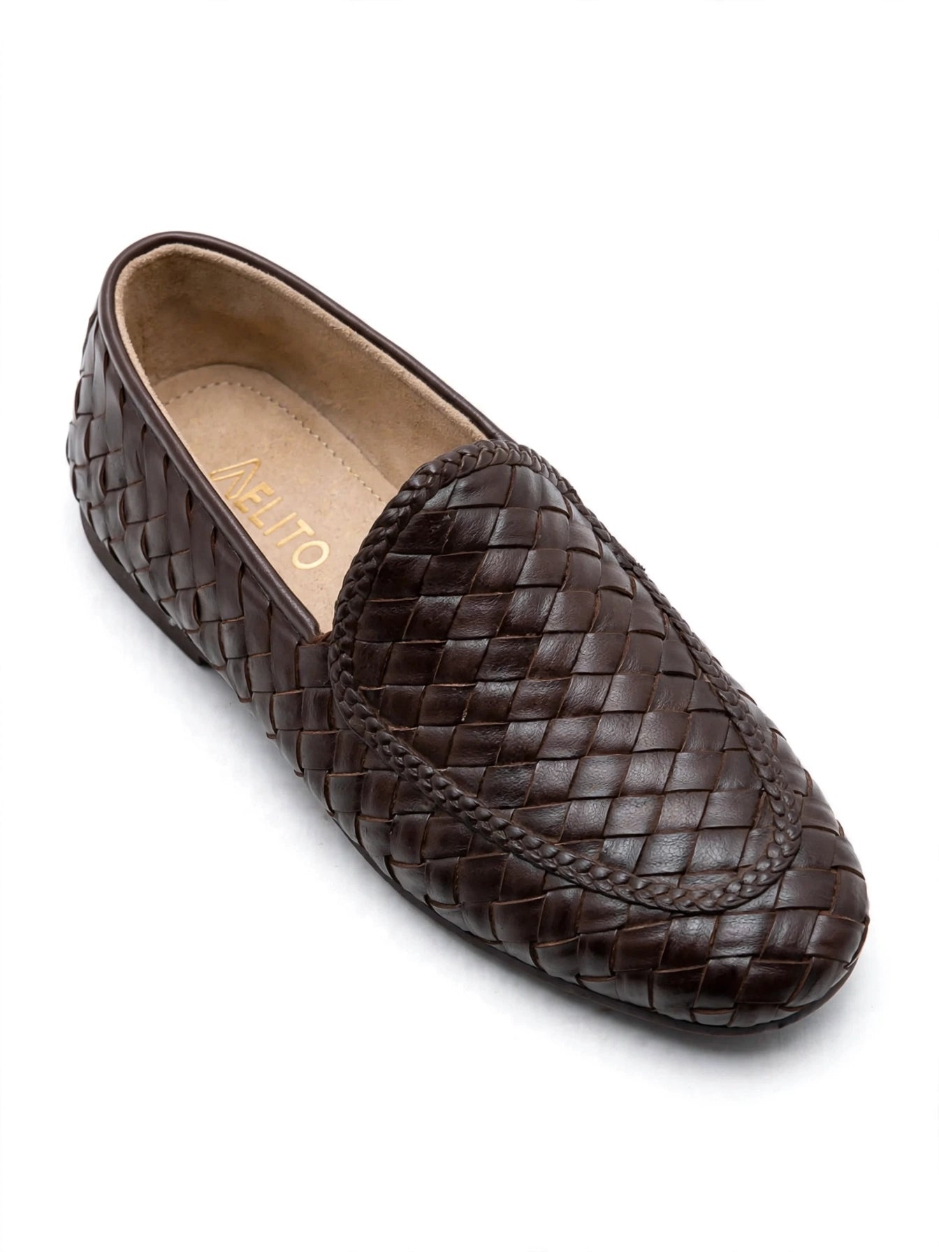Men's Dark Brown Woven Loafer - Hand-Braided Intrecciato Slip-On