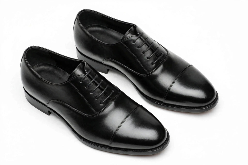 Men's Black Cap-Toe Oxford - Glossy Patent Formal Lace-Up Dress Shoes | Blackout Edition