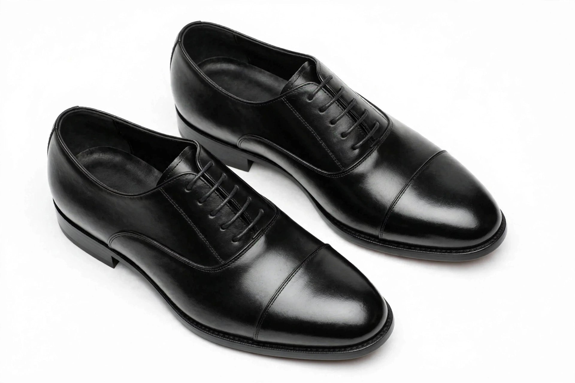 Men's Black Cap-Toe Oxford - Glossy Patent Formal Lace-Up Dress Shoes | Blackout Edition