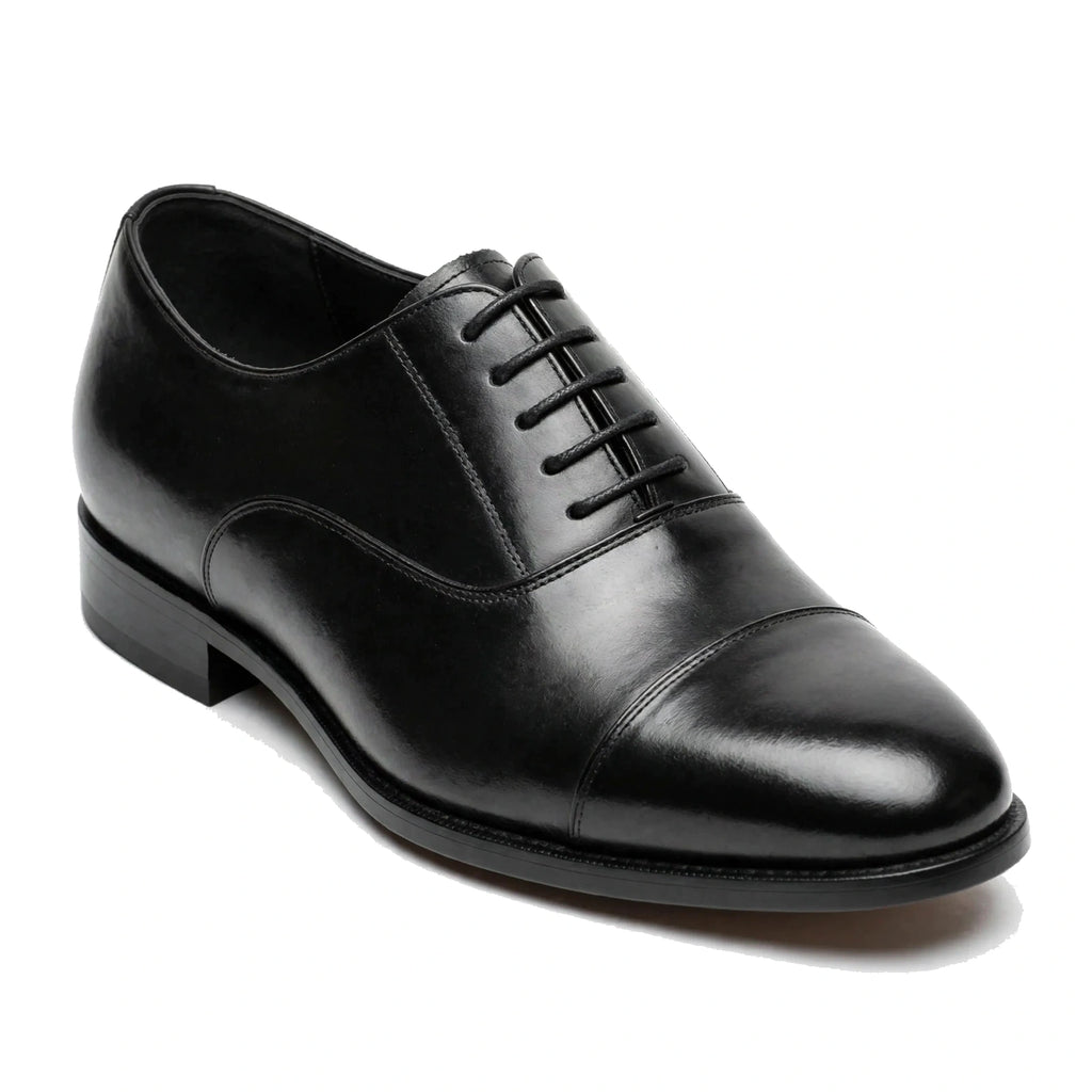 Men's Black Cap-Toe Oxford - Glossy Patent Formal Lace-Up Dress Shoes | Blackout Edition