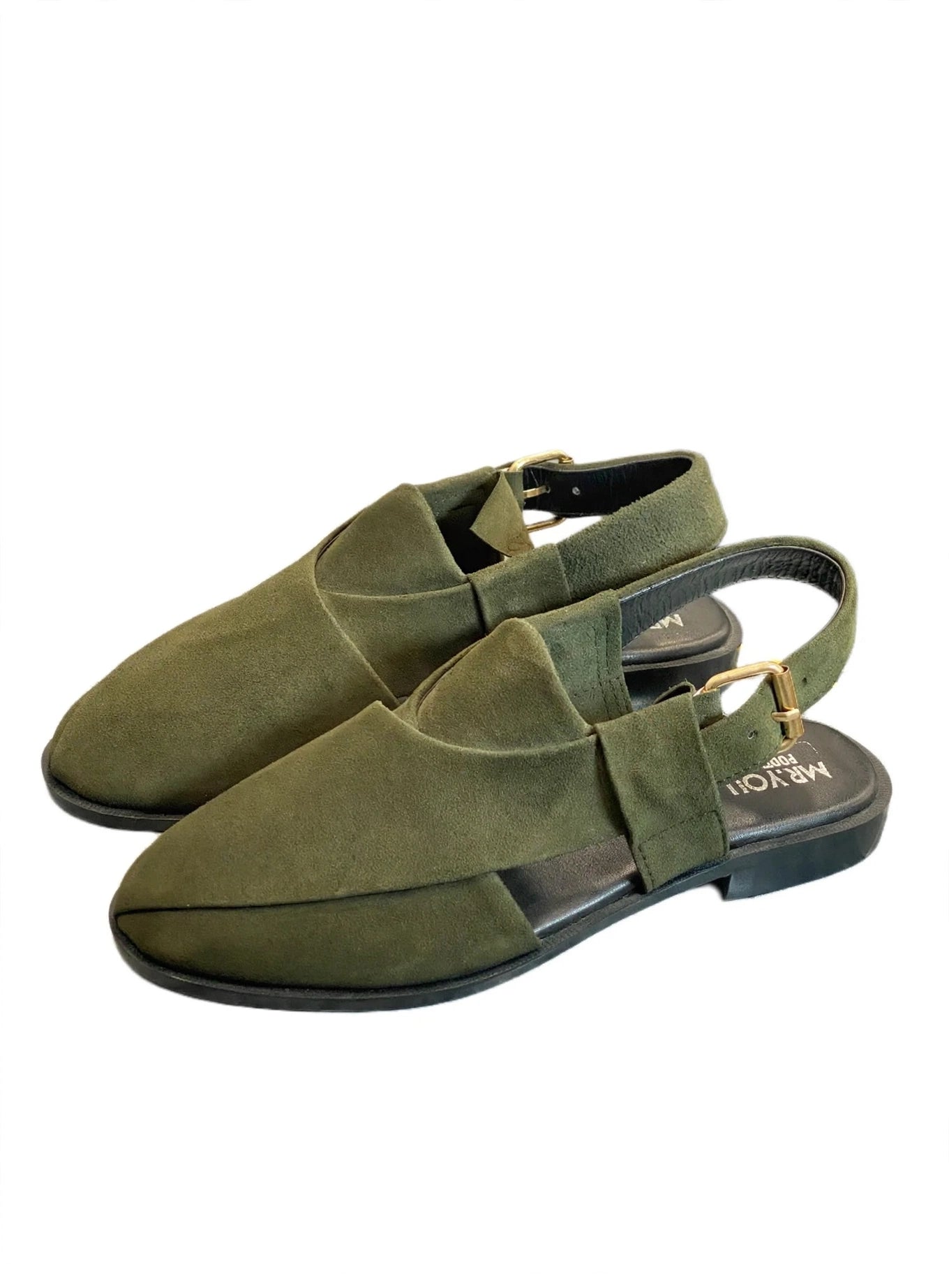 Olive Green Suede Peshawari Chappal – Handmade Slingback Sandal with Gold Buckle | Premium Suede
