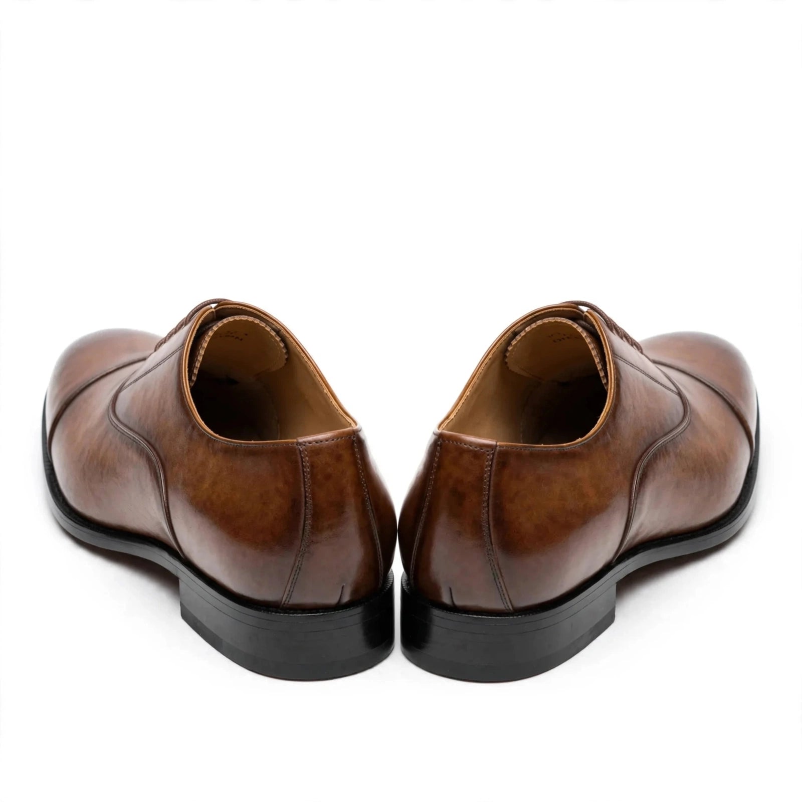 Men's Brown Cap-Toe Oxford - Hand-Burnished Formal Lace-Up Dress Shoes