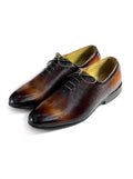 Hand-Burnished Brown Leather Oxford Dress Shoes with Textured Sole