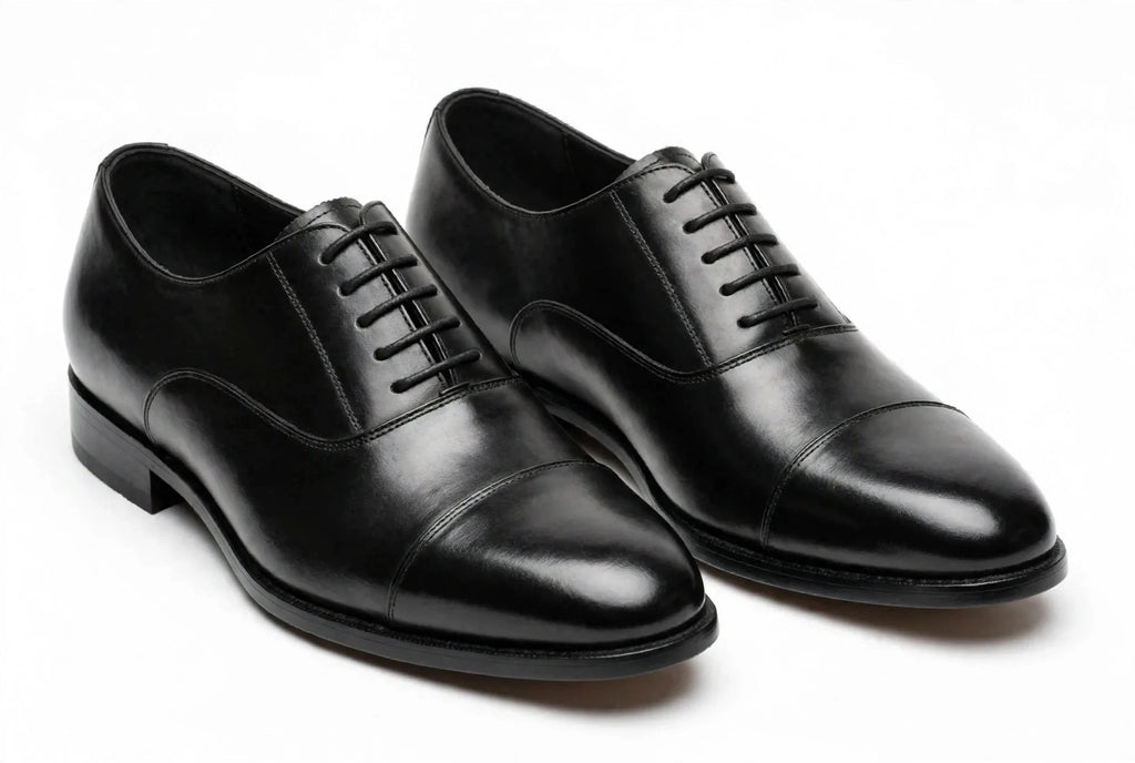 Men's Black Cap-Toe Oxford - Glossy Patent Formal Lace-Up Dress Shoes | Blackout Edition