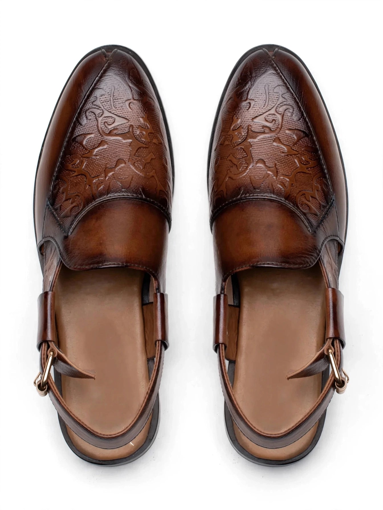 Men's Brown Embossed Peshawari - Burnished Two-Tone