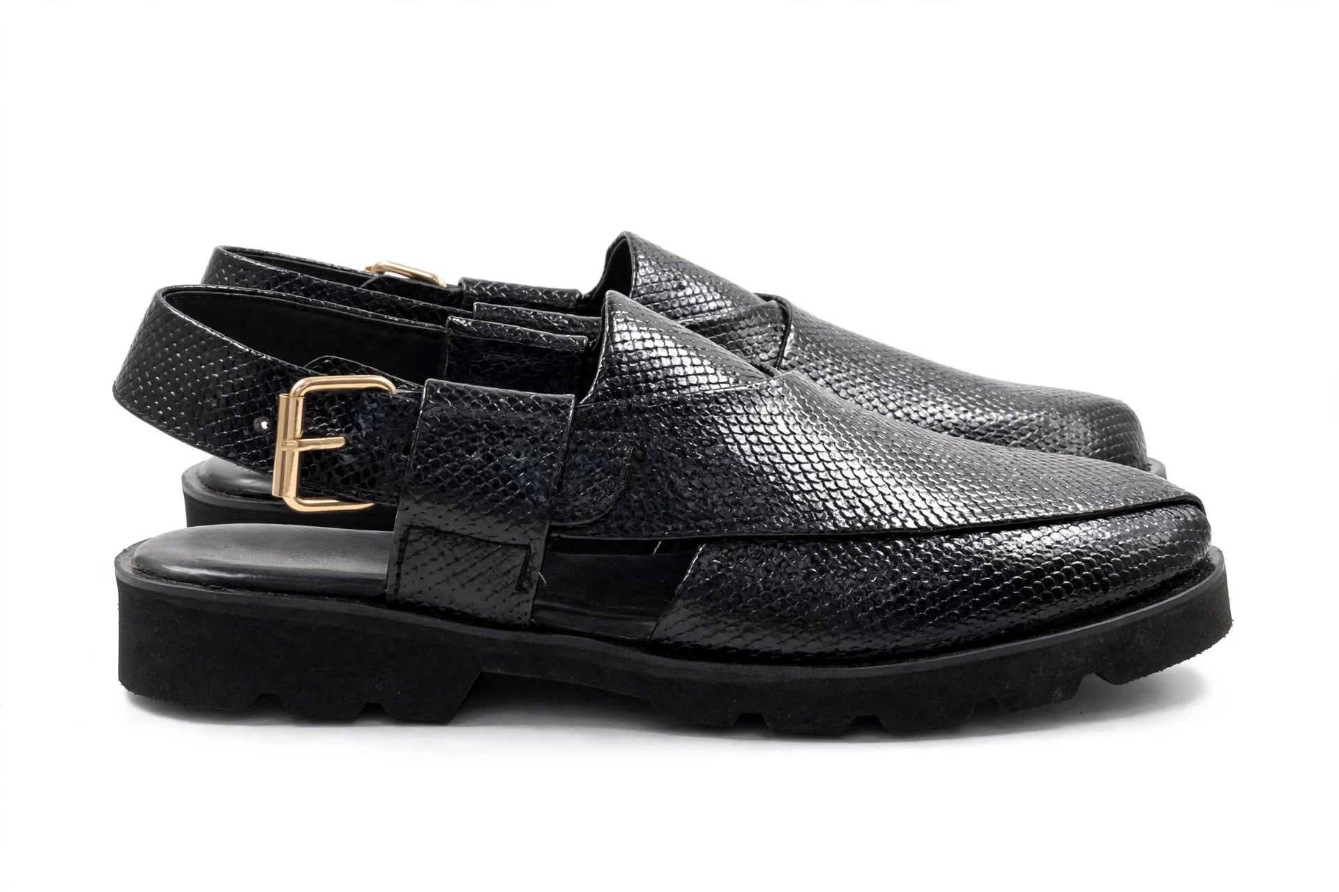 Black Textura Peshawari Chappal - Pure Leather Double Sole Peshawari Chappal for Men