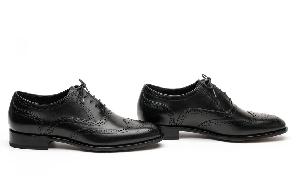 Men's Black Wingtip Brogue Oxford - Handcrafted Formal Dress Shoes