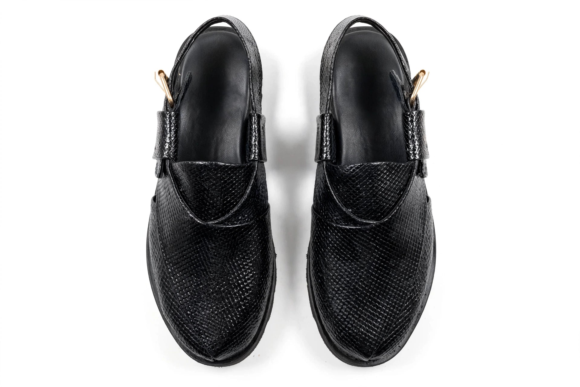 Black Textura Peshawari Chappal - Pure Leather Double Sole Peshawari Chappal for Men