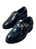 Men's Black Patent Leather Horsebit Loafers | Gold S-Buckle Platform Loafers | Formal Slip-On Dress Shoes