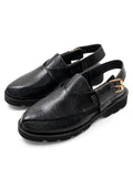 Black Textura Peshawari Chappal - Pure Leather Double Sole Peshawari Chappal for Men