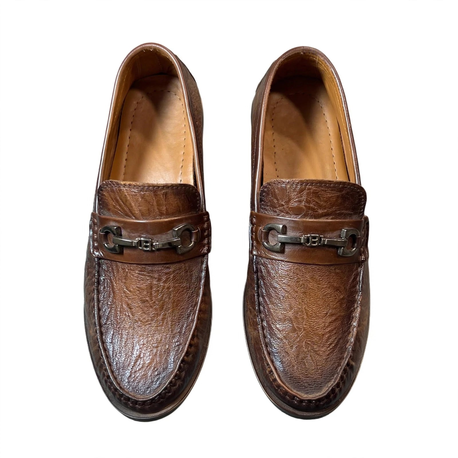 Men's Premium Brown Textured Leather Loafers with Horsebit Buckle - Formal & Casual Slip-On Shoes