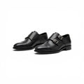 Aelito Handcrafted Black Cap Toe Double Monk Strap Formal Shoes