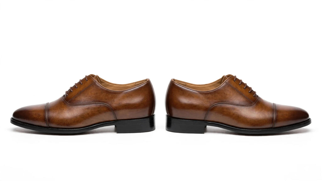 Men's Brown Cap-Toe Oxford - Hand-Burnished Formal Lace-Up Dress Shoes
