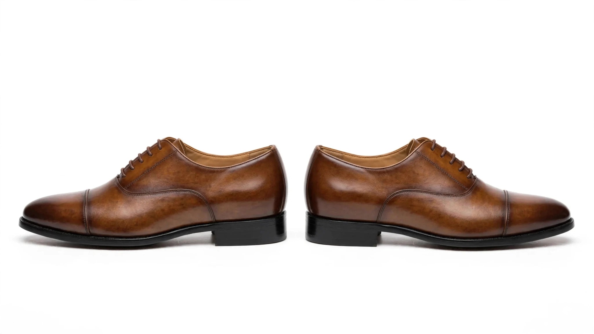 Men's Brown Cap-Toe Oxford - Hand-Burnished Formal Lace-Up Dress Shoes