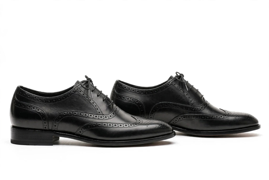 Men's Black Wingtip Brogue Oxford - Handcrafted Formal Dress Shoes