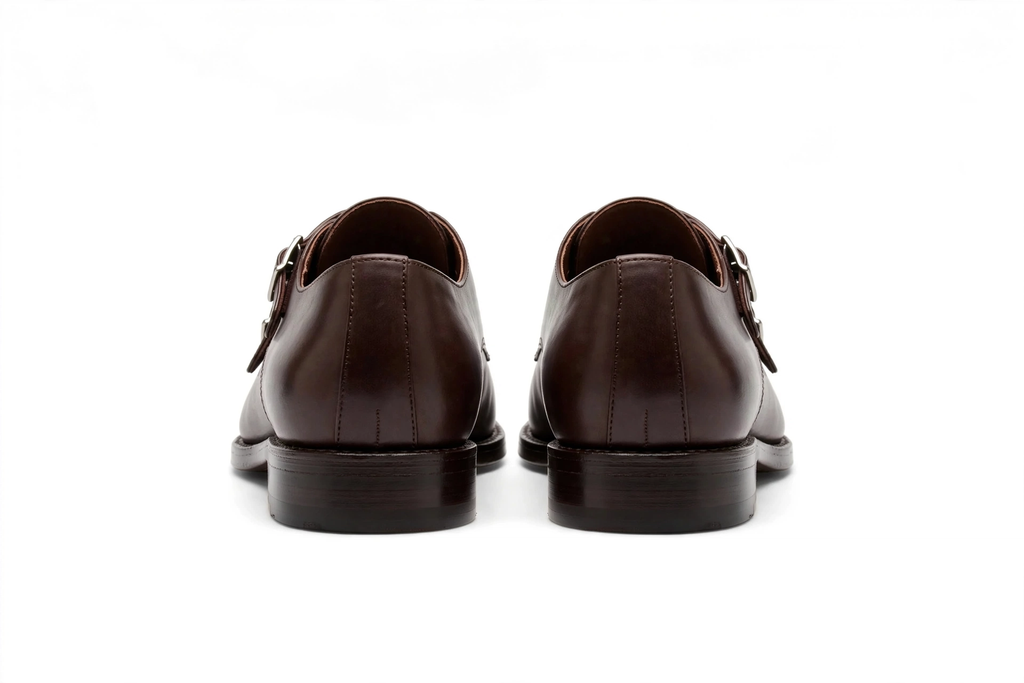 Aelito Men's Premium Brown Leather Double Monk Strap Cap Toe Dress Shoes