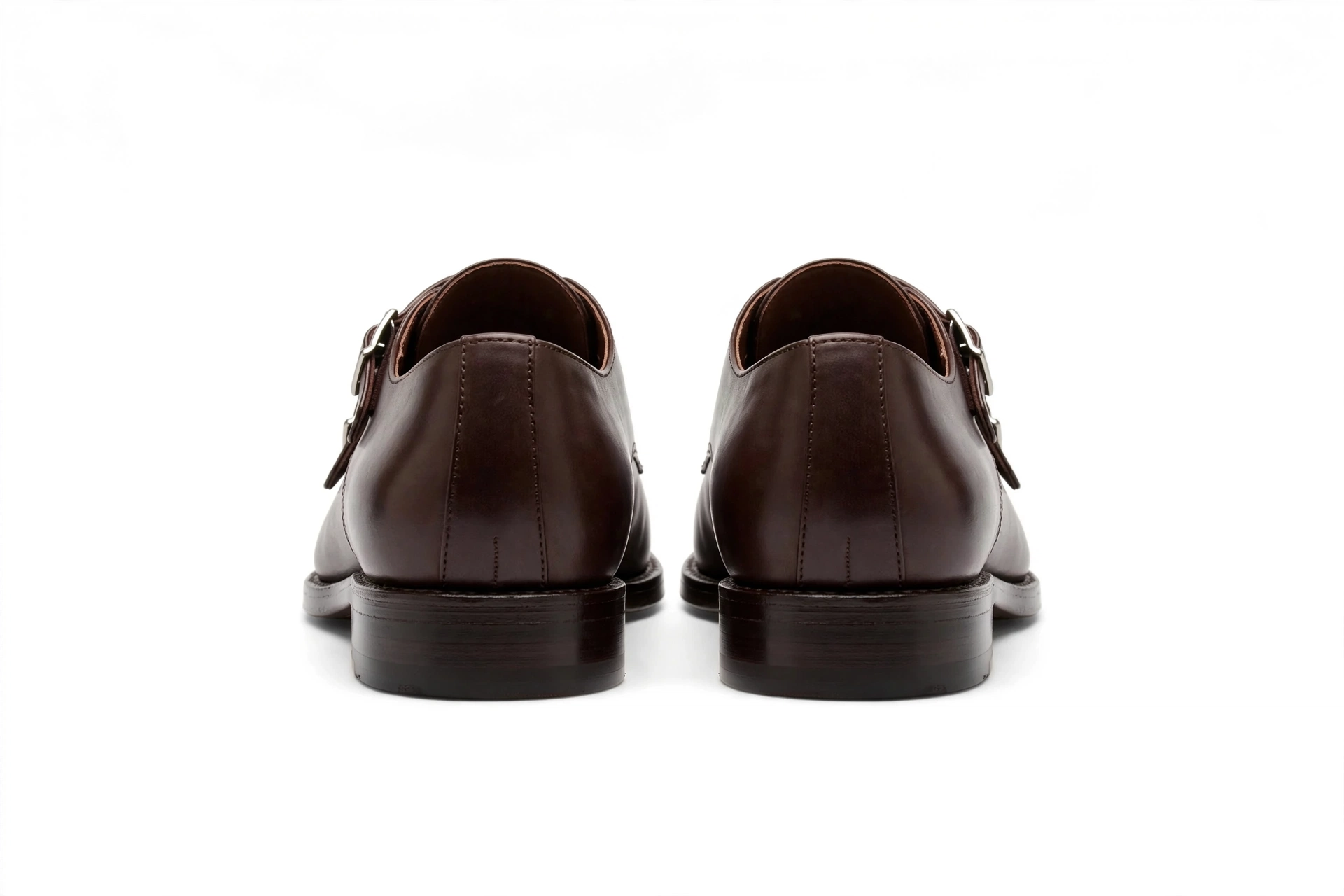 Aelito Men's Premium Brown Leather Double Monk Strap Cap Toe Dress Shoes
