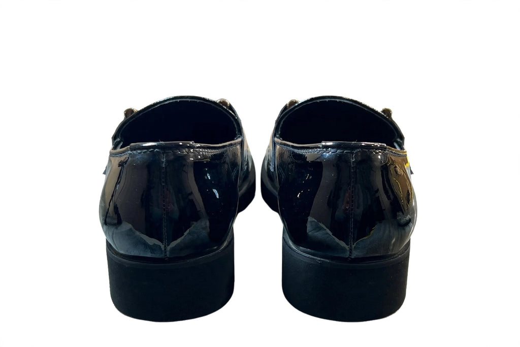 Men's Black Patent Leather Horsebit Loafers | Gold S-Buckle Platform Loafers | Formal Slip-On Dress Shoes