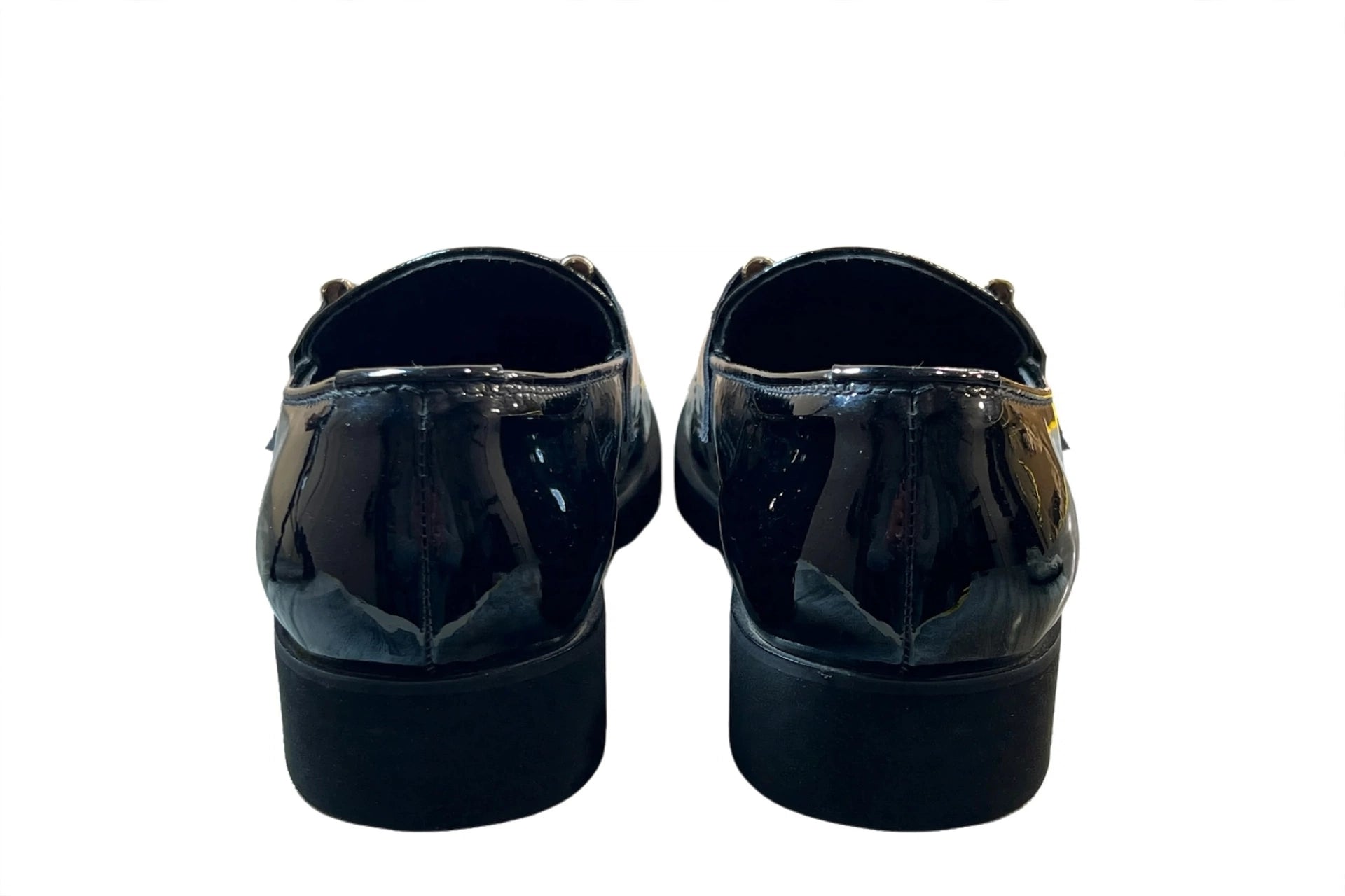 Men's Black Patent Leather Horsebit Loafers | Gold S-Buckle Platform Loafers | Formal Slip-On Dress Shoes