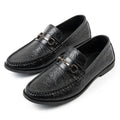 Men's Premium Black Textured Leather Loafers | Stylish Horsebit Buckle Slip-On | Formal Office