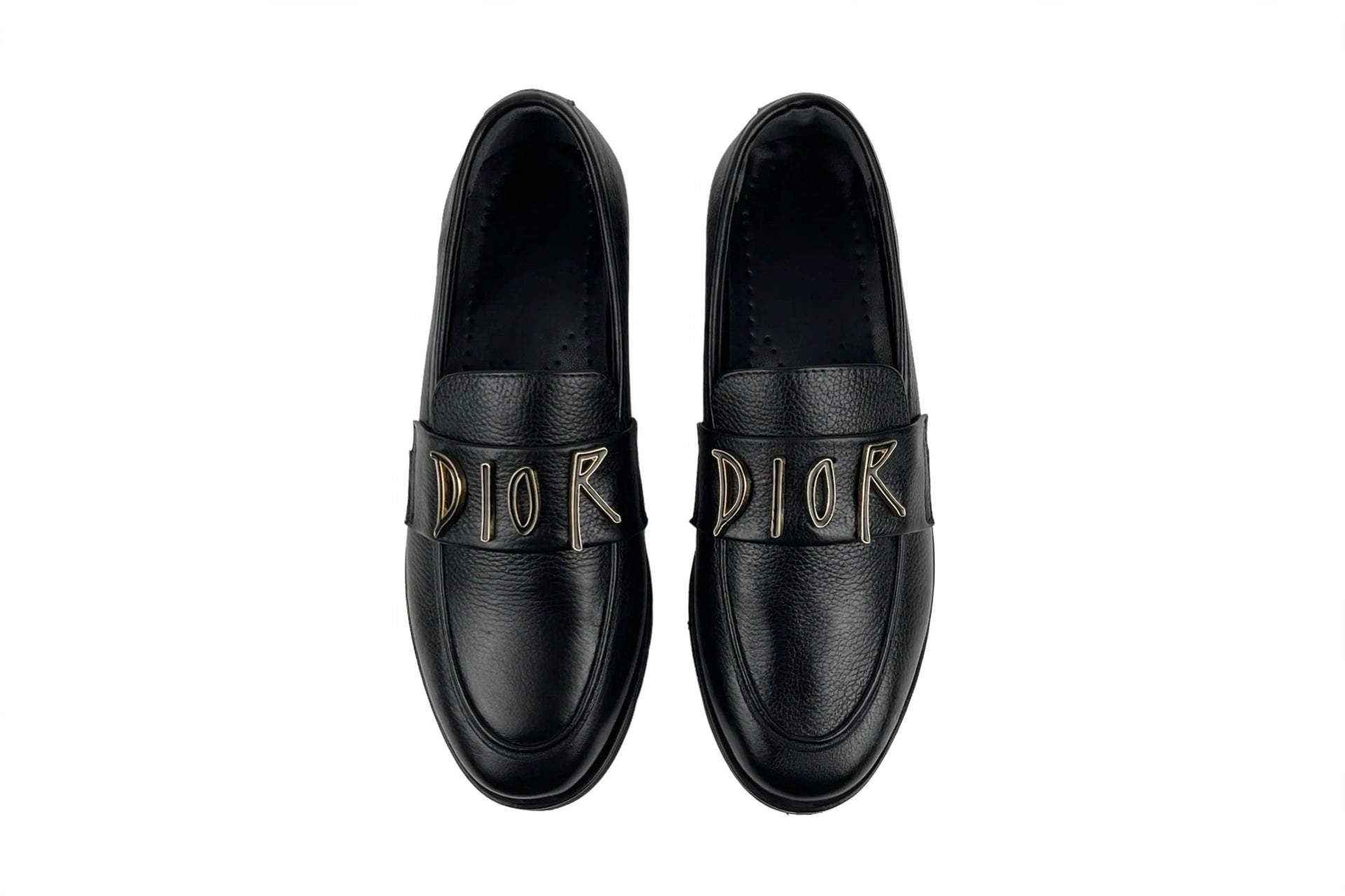Dior Men's Black Leather Loafers with Gold Logo Detail - Classic Slip-On Formal Shoes