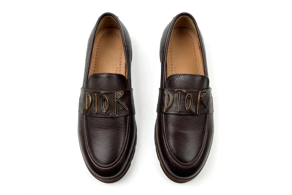 Dior-Inspired Granville Loafer - Dark Brown Leather with Gold CD Logo | Premium Formal Slip-On