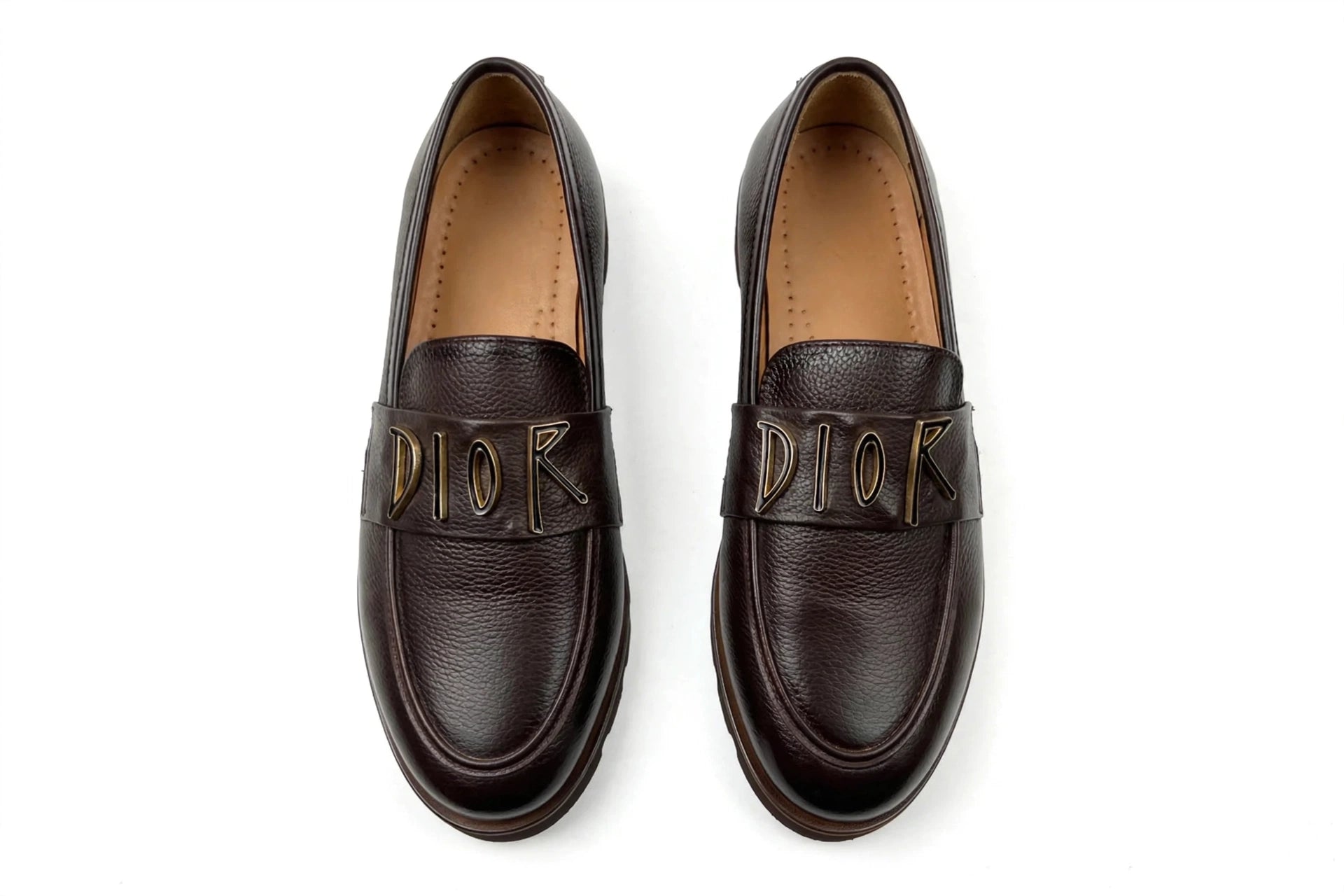Dior-Inspired Granville Loafer - Dark Brown Leather with Gold CD Logo | Premium Formal Slip-On