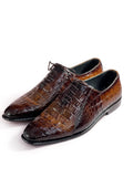 Crocodile Embossed Leather Oxford Dress Shoes – Handmade Glossy Brown Formal Shoes