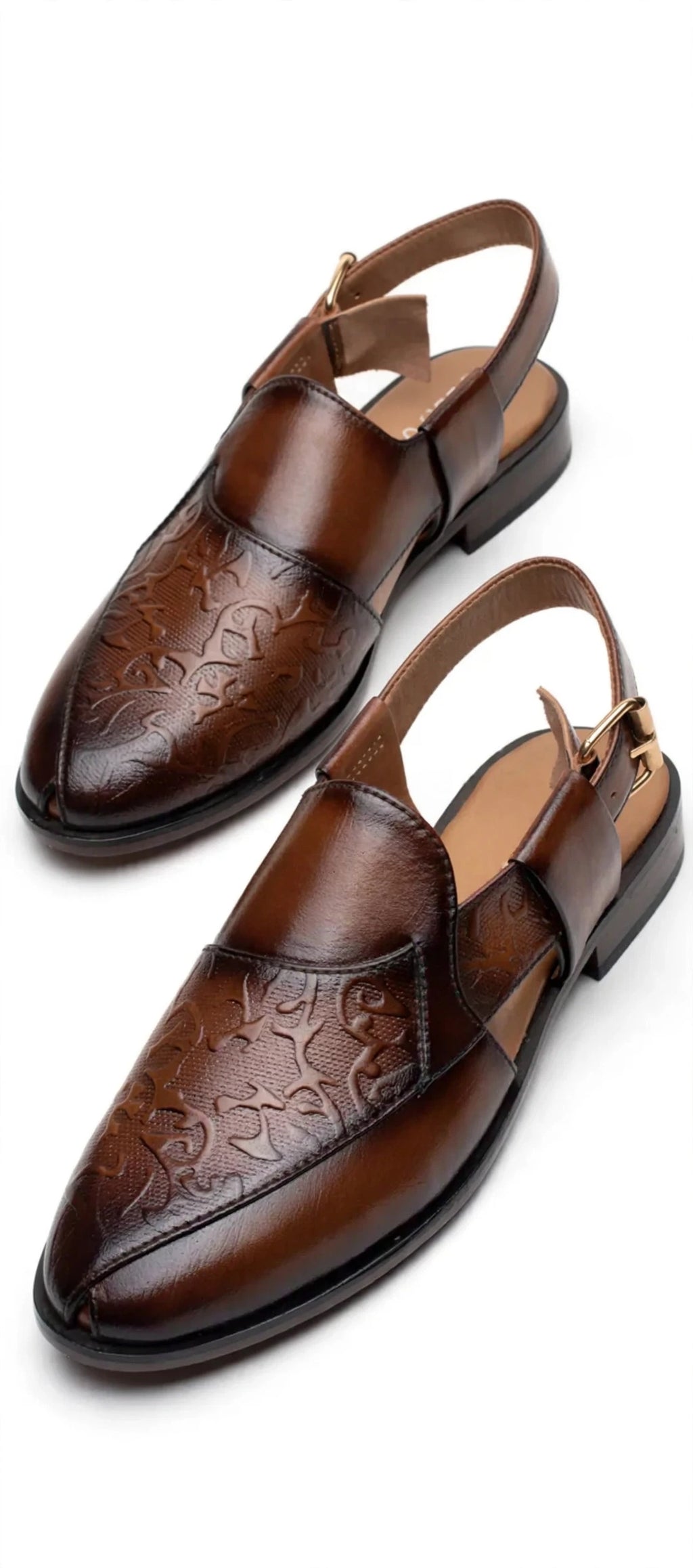 Men's Brown Embossed Peshawari - Burnished Two-Tone