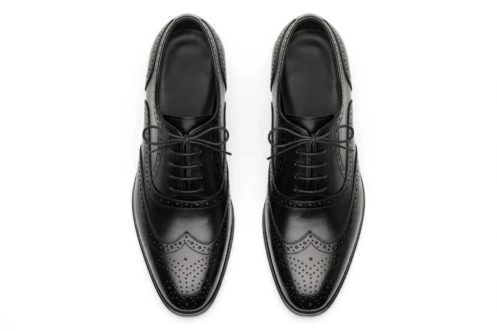 Men's Black Wingtip Brogue Oxford - Handcrafted Formal Dress Shoes