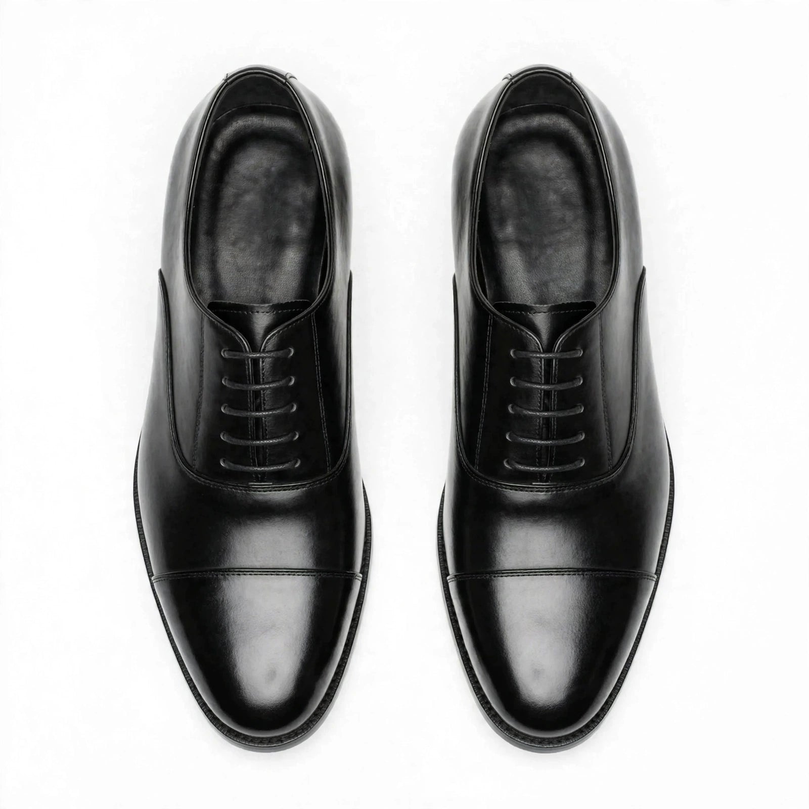 Men's Black Cap-Toe Oxford - Glossy Patent Formal Lace-Up Dress Shoes | Blackout Edition