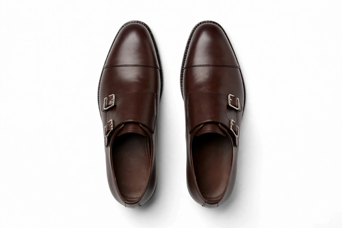 Aelito Men's Premium Brown Leather Double Monk Strap Cap Toe Dress Shoes