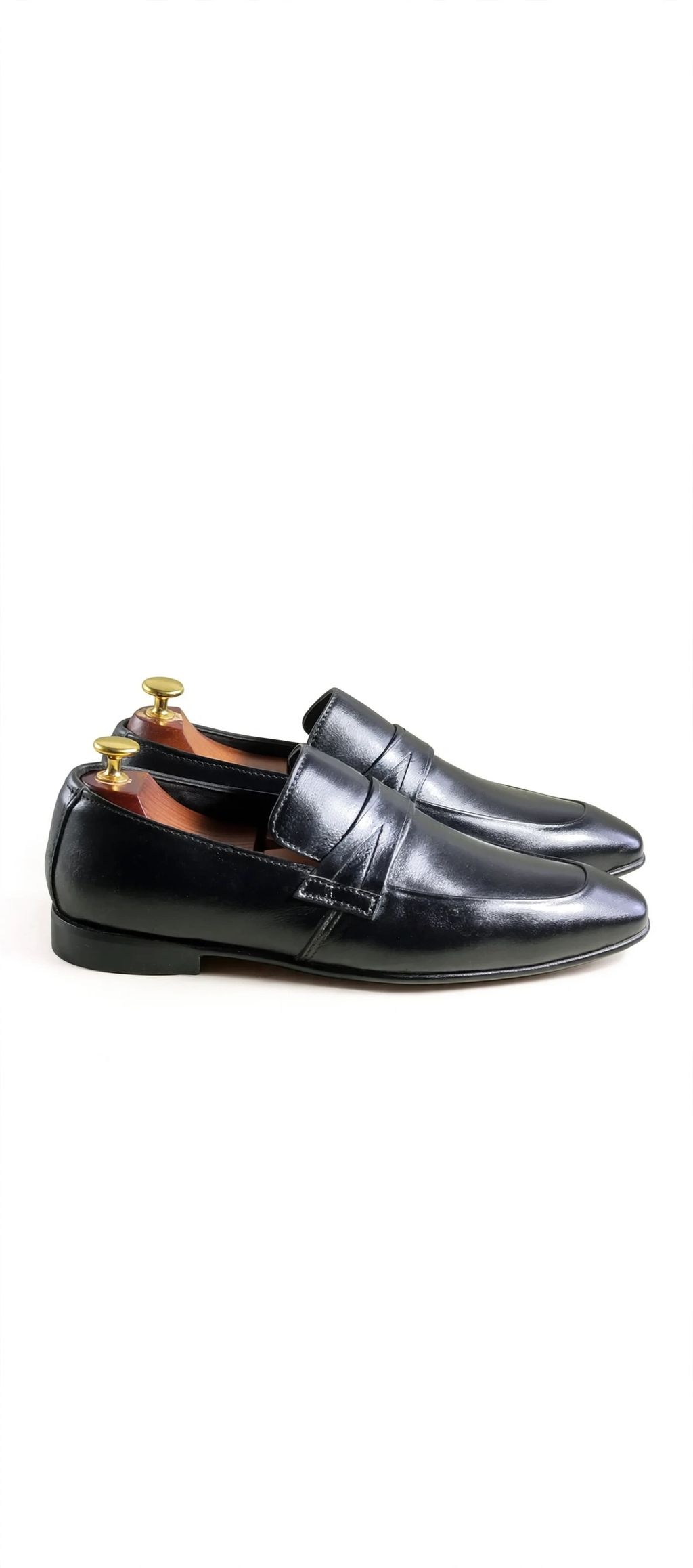 Aelito Men's Black Leather Penny Loafers - Slip-On Dress Shoes