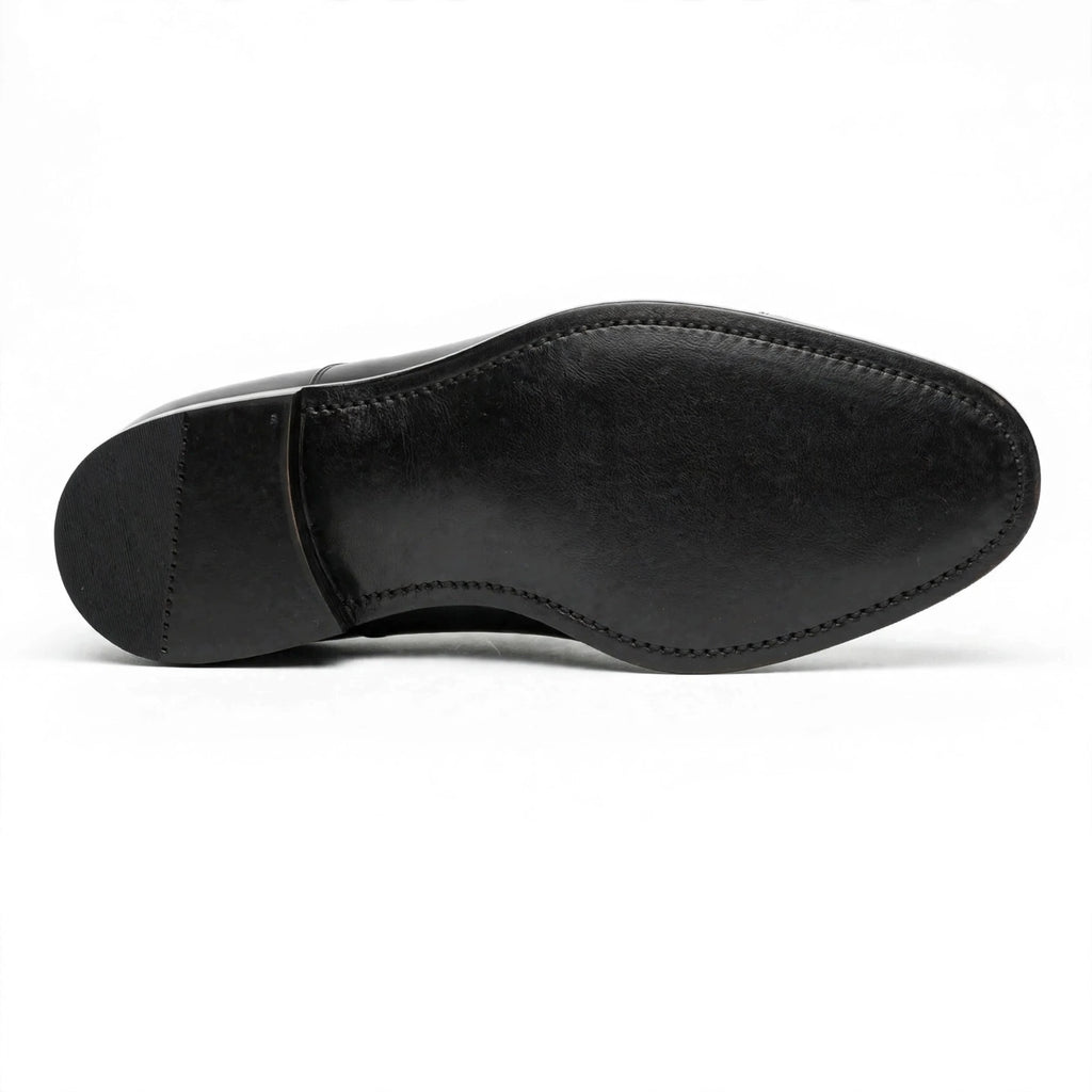 Men's Black Cap-Toe Oxford - Glossy Patent Formal Lace-Up Dress Shoes | Blackout Edition
