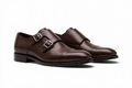Aelito Men's Premium Brown Leather Double Monk Strap Cap Toe Dress Shoes