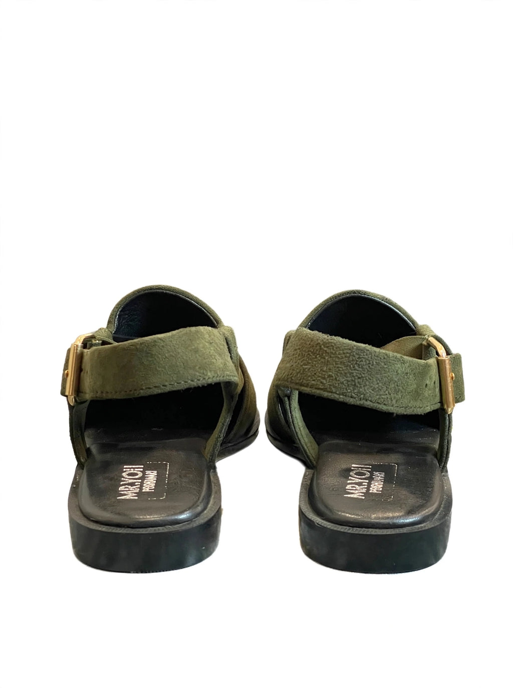 Olive Green Suede Peshawari Chappal – Handmade Slingback Sandal with Gold Buckle | Premium Suede