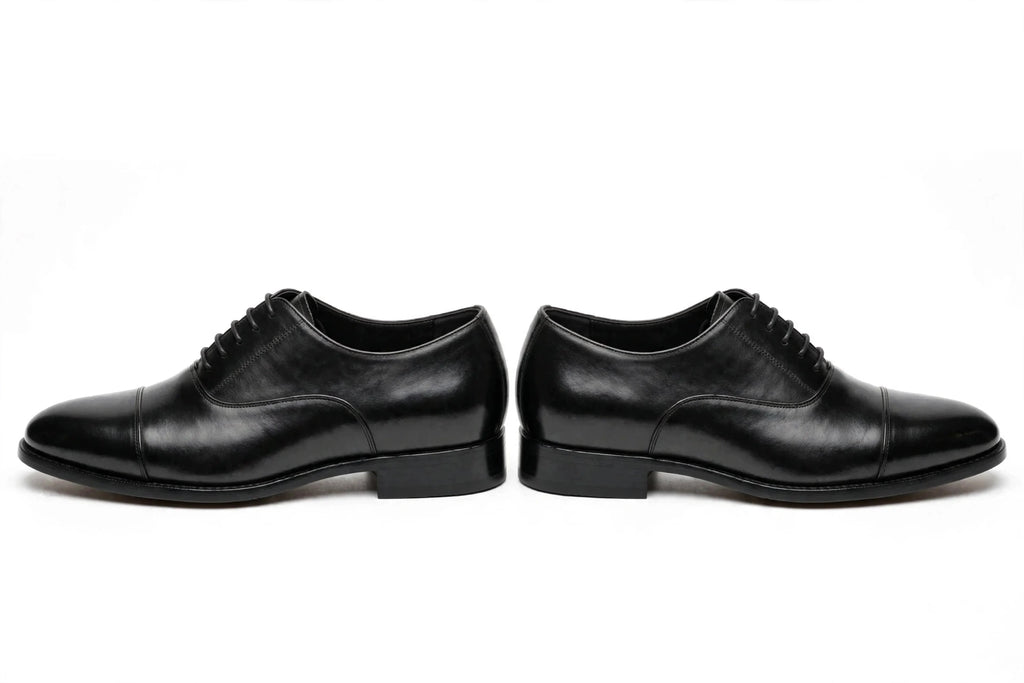 Men's Black Cap-Toe Oxford - Glossy Patent Formal Lace-Up Dress Shoes | Blackout Edition