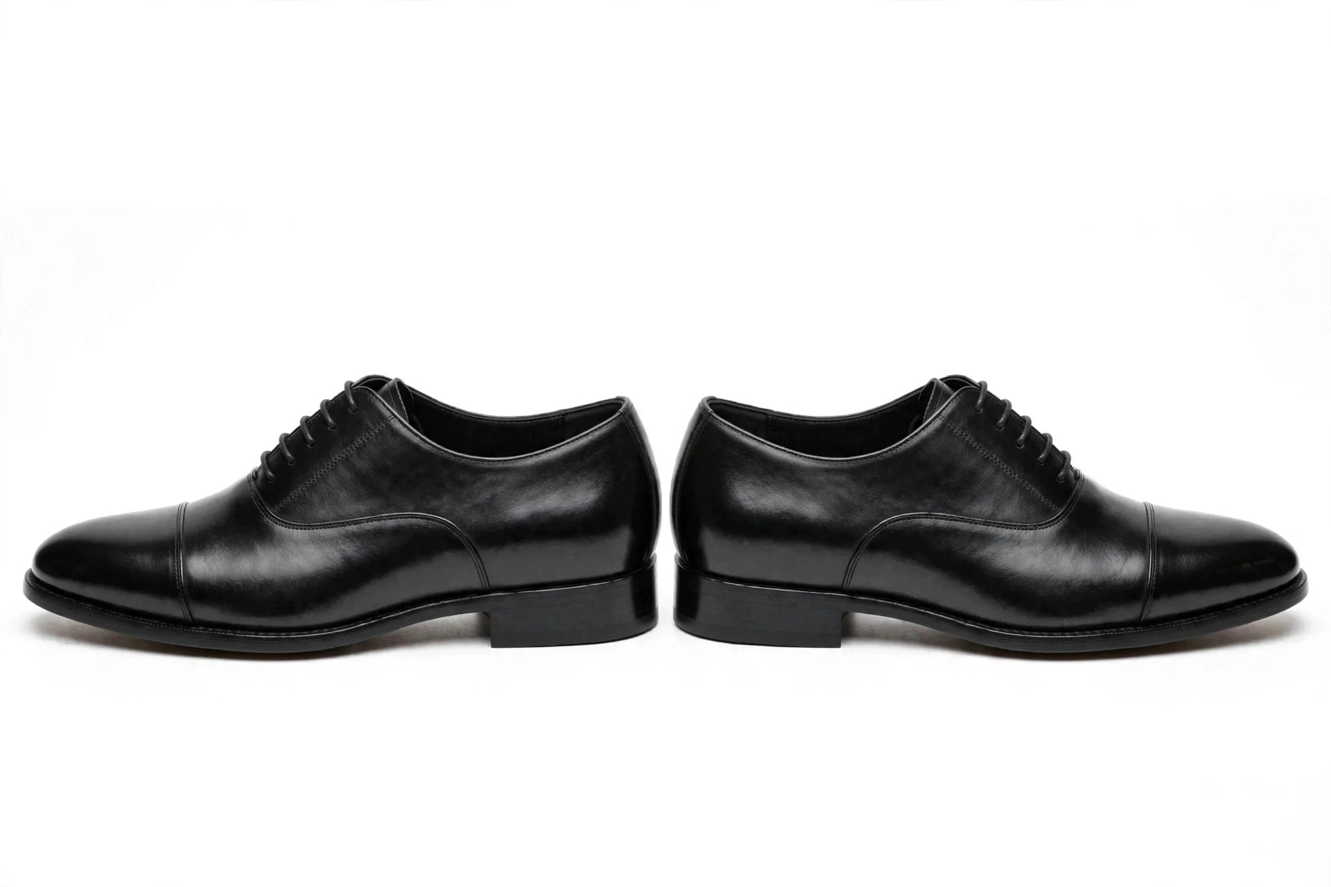 Men's Black Cap-Toe Oxford - Glossy Patent Formal Lace-Up Dress Shoes | Blackout Edition