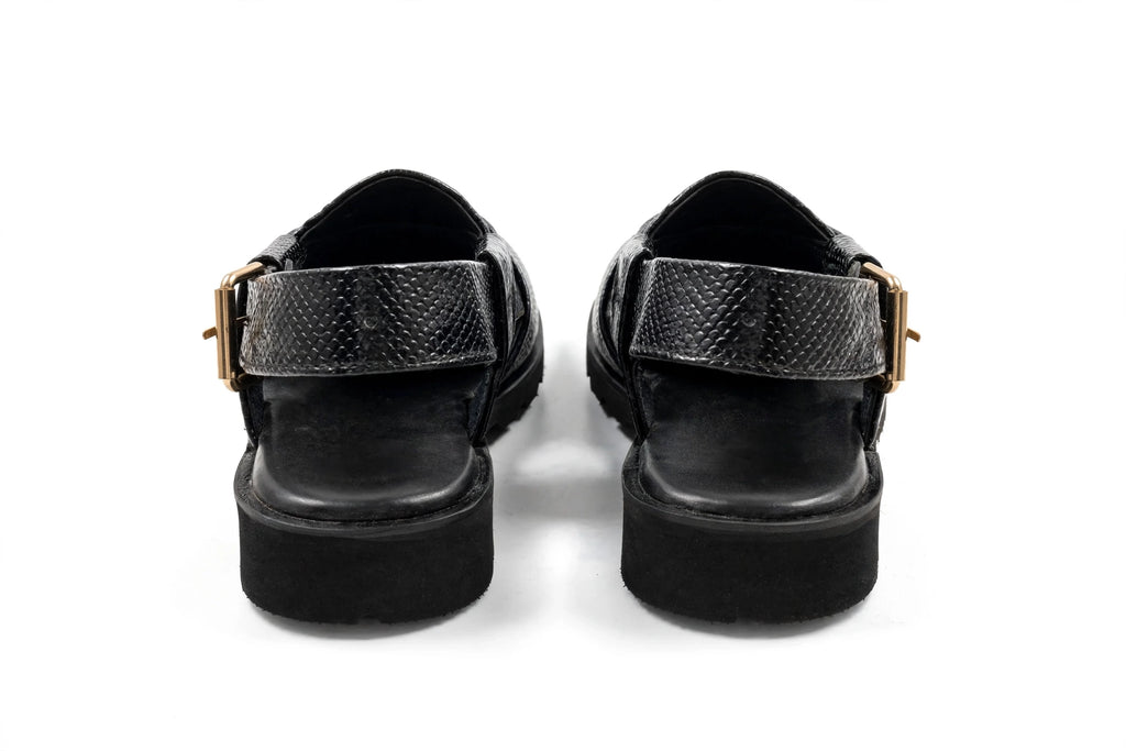 Black Textura Peshawari Chappal - Pure Leather Double Sole Peshawari Chappal for Men