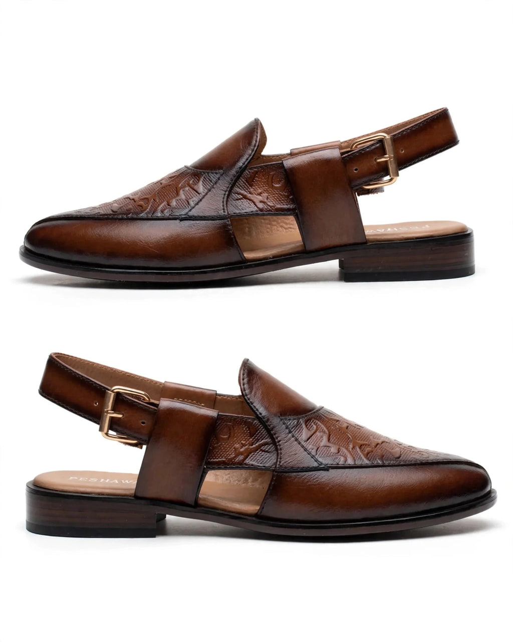 Men's Brown Embossed Peshawari - Burnished Two-Tone