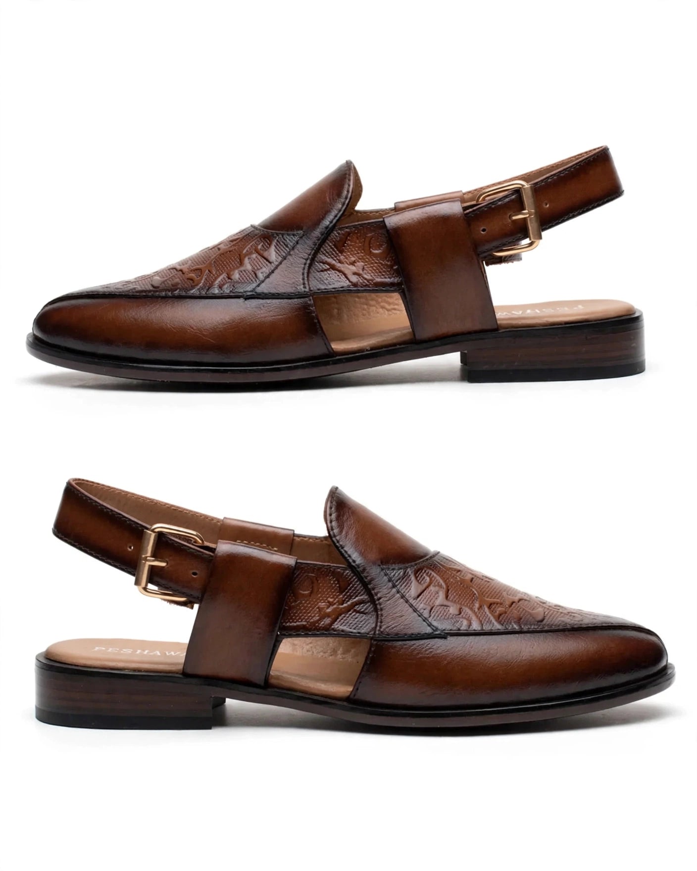 Men's Brown Embossed Peshawari - Burnished Two-Tone