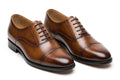 Men's Brown Cap-Toe Oxford - Hand-Burnished Formal Lace-Up Dress Shoes