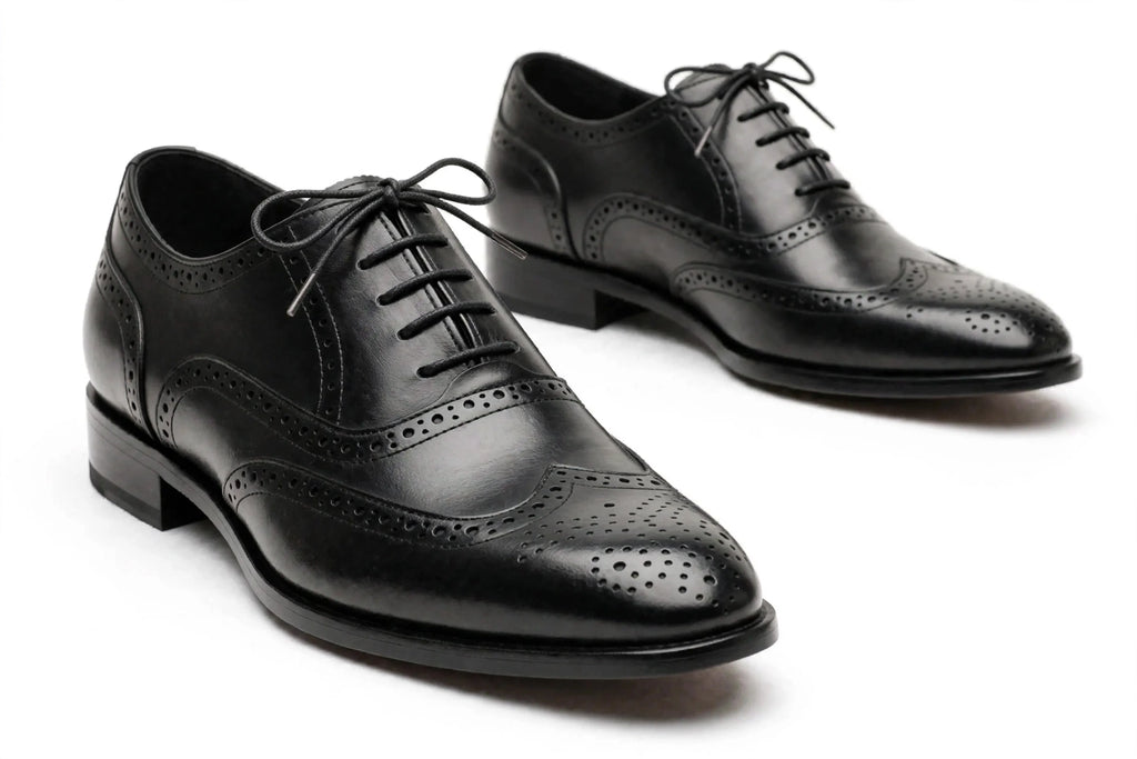 Men's Black Wingtip Brogue Oxford - Handcrafted Formal Dress Shoes