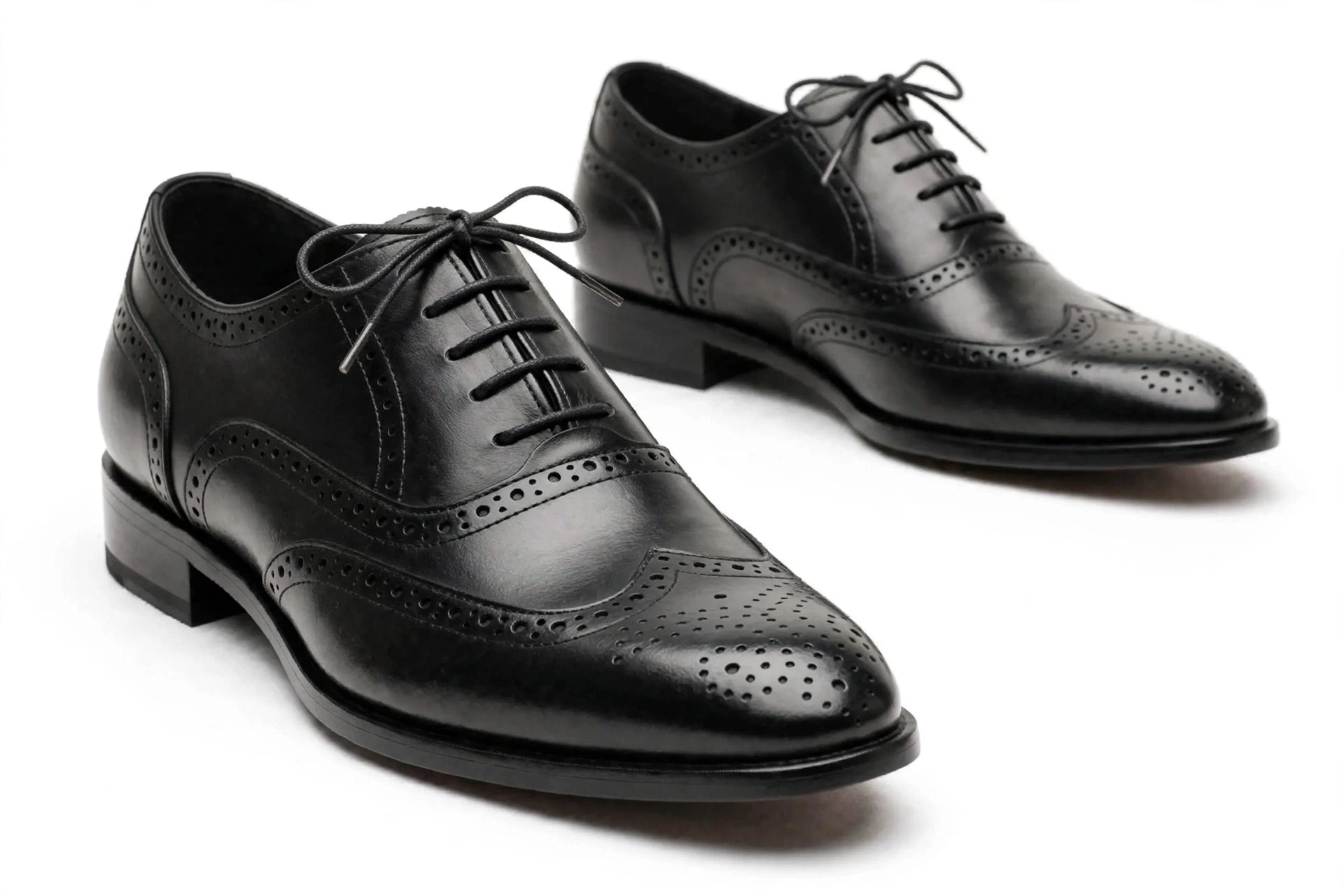 Men's Black Wingtip Brogue Oxford - Handcrafted Formal Dress Shoes