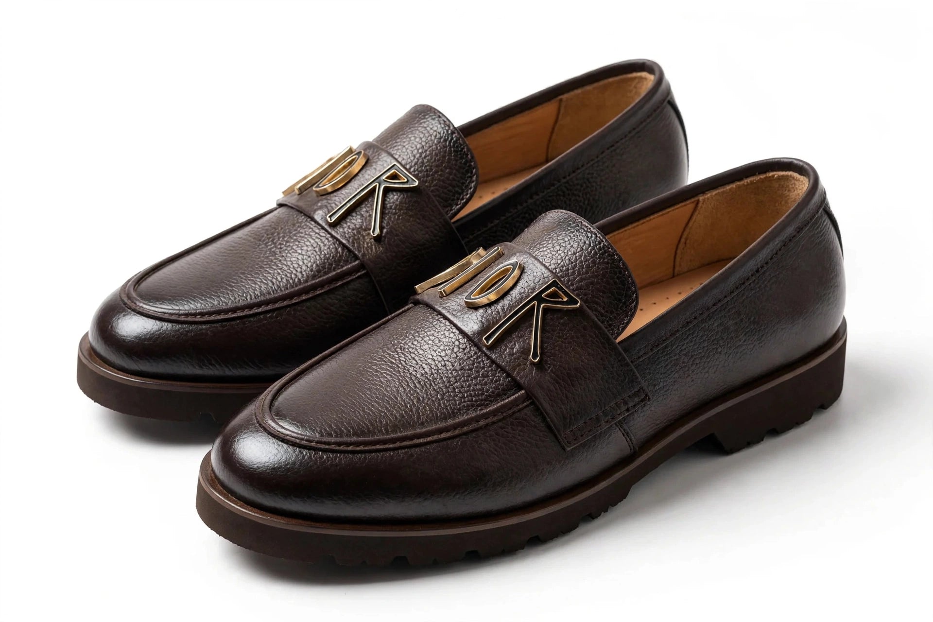 Dior-Inspired Granville Loafer - Dark Brown Leather with Gold CD Logo | Premium Formal Slip-On