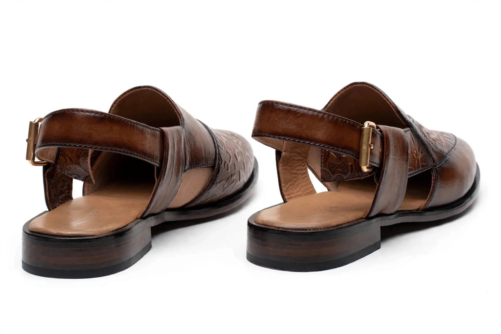 Men's Brown Embossed Peshawari - Burnished Two-Tone